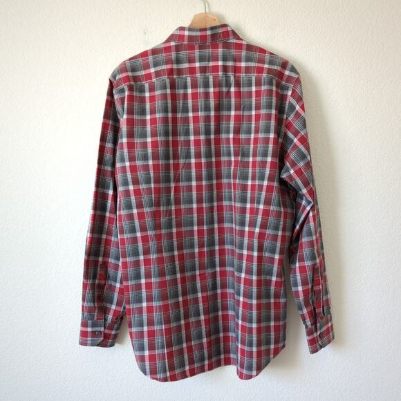 Banana Republic Mens Button Up Shirt Red Gray Plaid Long Sleeve Slim Fit Large - Picture 3 of 7